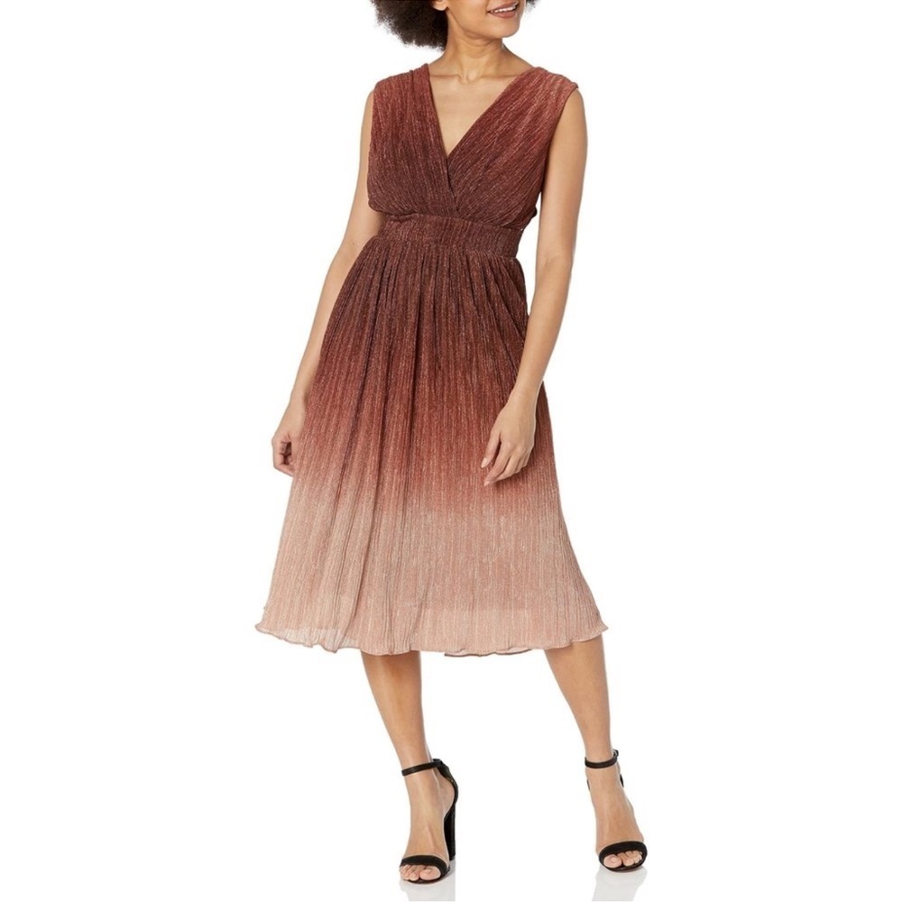 Dress the Population Ombre Rust to Blush Pleated Midi Dress